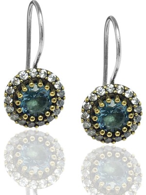 Midyat Nurtaş Gümüş Akuamarin Taşlı Model Otantik Bayan Gümüş Küpe