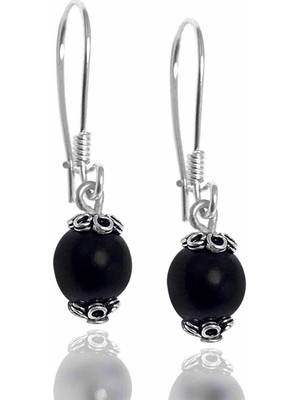 Midyat Nurtaş Gümüş Oniks Taşlı El Işçiliği Bayan Gümüş Küpe