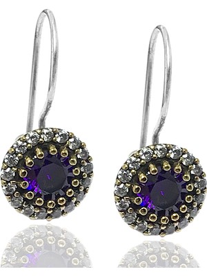 Midyat Nurtaş Gümüş Ametist Taşlı Zirkon Süsleme Otantik  Gümüş Küpe