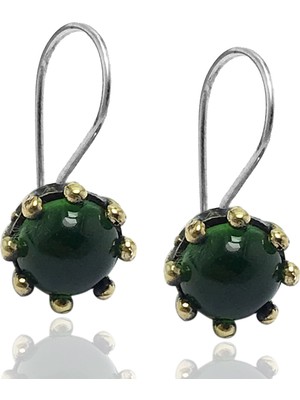 Midyat Nurtaş Gümüş Yeşim Taşlı Yuvarlak Otantik  Gümüş Küpe