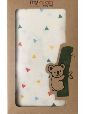 Myquala Müslin Bez Battaniye Renkli Üçgen Desenli %100 Pamuklu Müslin Kumaştan Emzirme Örtüsü