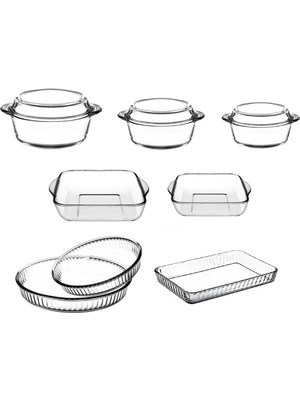Paşabahçe 8 Parça Borcam Seti Cam Tencere ve Fırın Tepsisi Takımı Kullanıma Uygun