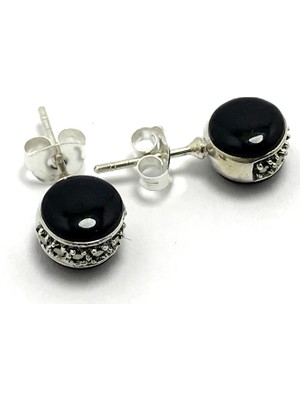 Midyat Nurtaş Gümüş Oniks Taşlı Markazit Bayan Gümüş Küpe