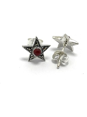 Midyat Nurtaş Gümüş Akik Taşlı Yıldız Model Markazit Bayan Gümüş Küpe