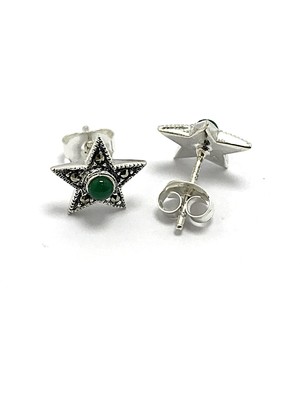 Midyat Nurtaş Gümüş Akik Taşlı Yıldız Model Markazit Bayan Gümüş Küpe