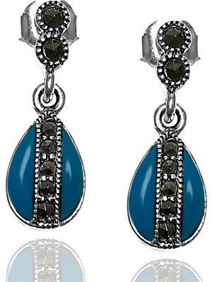 Midyat Nurtaş Gümüş Firuze ve Markazit Taşlı 925 Ayar Gümüş Bayan Küpe