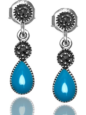 Midyat Nurtaş Gümüş Firuze ve Markazit Taşlı 925 Ayar Gümüş Bayan Küpe