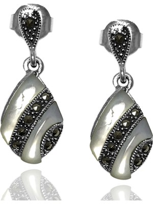 Midyat Nurtaş Gümüş Sedef ve Markazit Taşlı 925 Ayar Gümüş Bayan Küpe