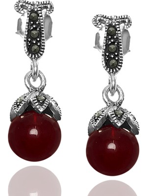 Midyat Nurtaş Gümüş Akik ve Markazit Taşlı 925 Ayar Gümüş Bayan Küpe