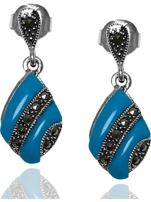 Midyat Nurtaş Gümüş Firuze ve Markazit Taşlı 925 Ayar Gümüş Bayan Küpe