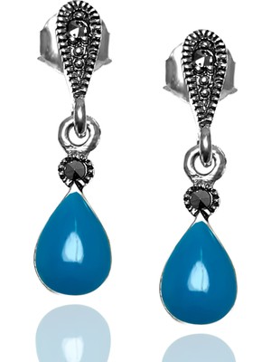 Midyat Nurtaş Gümüş Firuze ve Markazit Taşlı 925 Ayar Gümüş Bayan Küpe