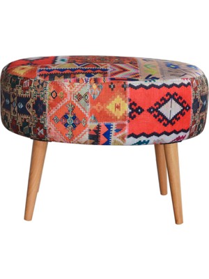 Zeen Concept Valente Oval Puf Turuncu Kilim Desenli