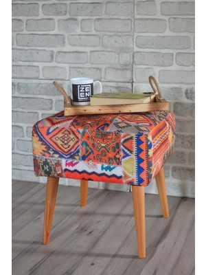 Zeen Concept Praga Kare Puf Turuncu Kilim Desenli