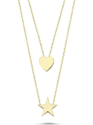 Engingold 14 Ayar Altın Kalpli Yıldızlı Kolye