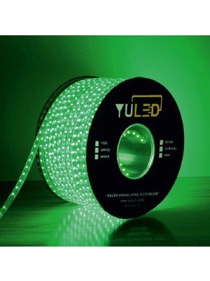 Yuled 3 Çipli İç- Dış Mekan Silikonlu Şerit Led 220V - Volt 10 Metre + 1 Güç Fişi - Double Pcb Yeşil