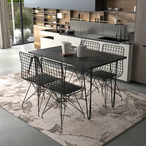 Bambeds Mobilya Pera Metal Sandalye ve Metal Ayaklı Masa Takımı Mermer Desenli
