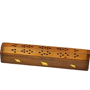 Ahşap Tütsü Sandığı Pirinç Fil İşlemeli 30 cm