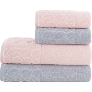 Hazal 4'lü Banyo Havlu Takımı 90 x 150 cm - 50 x 90 cm Gri - Pudra
