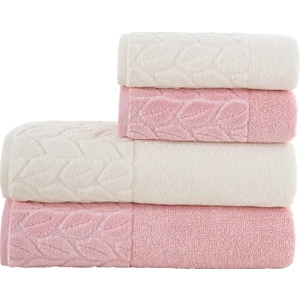 Hazal 4'lü Banyo Havlu Takımı 90 x 150 cm - 50 x 90 cm Krem - Gülkurusu