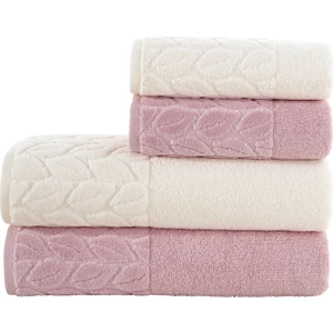 Hazal 4'lü Banyo Havlu Takımı 90 x 150 cm - 50 x 90 cm Krem - Mürdüm