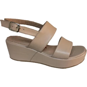 Bej Deri Alçak Dolgu Topuk Yazlık Bantlı Sandalet