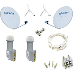 Televizyon Çift Çanak Anten Takım 4K Full Hd Tv Uyumlu 75Cm Çanak Anten + Dörtlü Lnb + Kablo + Dısecq