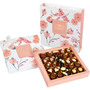 Karışık Draje ve Spesiyal Çikolata 350 gr Çiçek Temalı Özel Tasarım Hediye Kutusu