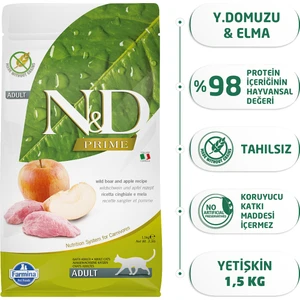 Nd Tahılsız Yaban Domuzu Etli ve Elmalı Yetişkin Kedi Maması 1.5 Kg