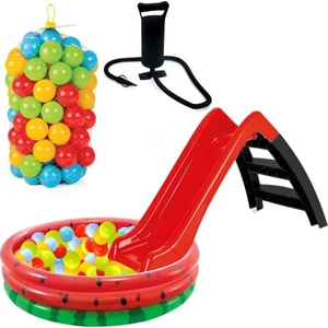 Funny Kaydırak Karpuz Desenli Havuz Pompa 100 Adet Top Kaydıraklı Oyun Seti