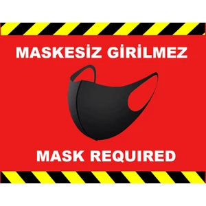 Weppe Sticker Sosyal Mesafe Maske Uyarı 15 x 20 cm Kırmızı Türkçe-İngilizce Etiket Sticker C1-15