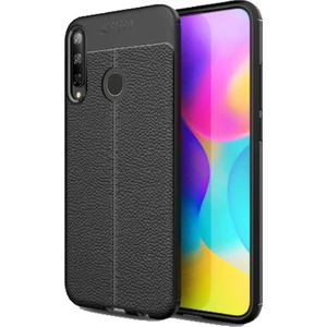 Case Street Huawei P40 Lite E Kılıf Niss Silikon Deri Görünümlü + Nano Glass Siyah