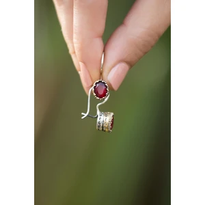 Sümer Telkari Kök Yakut Taşlı Elişi Tasarım Gümüş Küpe 4885