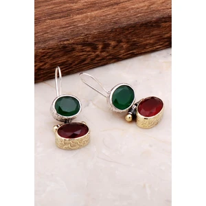 Sümer Telkari Taşlı El Yapımı Tasarım Gümüş Küpe 4893