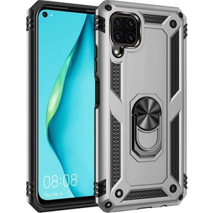 Huawei P40 Lite Kılıf Vega Standlı Yüzüklü Mıknatıslı + Nano Glass Gümüş