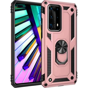 Huawei P40 Pro Kılıf Tank Koruma Vega Standlı Yüzüklü Mıknatıslı Bronz