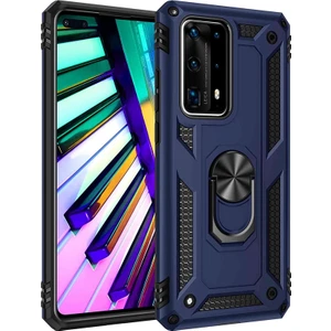 Huawei P40 Pro Kılıf Tank Koruma Vega Standlı Yüzüklü Mıknatıslı Lacivert
