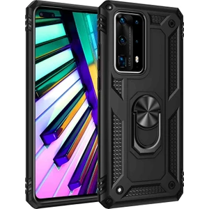 Huawei P40 Pro Kılıf Tank Koruma Vega Standlı Yüzüklü Mıknatıslı Siyah