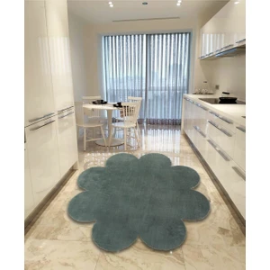 Balat Halı Dekoratif Koyu Gri Peluş Yumuşak Papatya Desen Halı