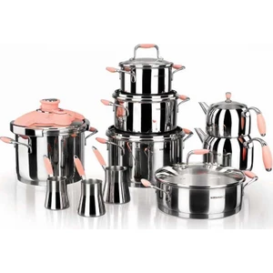 Flora 17 Parça Pembe Çelik Çeyiz Seti