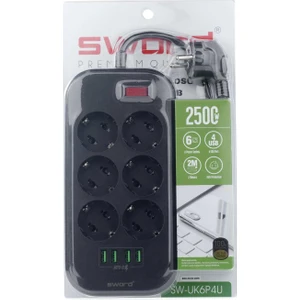 6 Prizli + 4 USB Girişli Uzatma Kablosu 2 mt