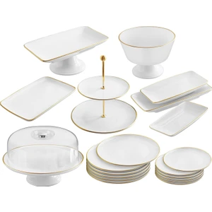 Beyaz Gold 21 Parça Pasta Servis Sunum Çeyiz Seti