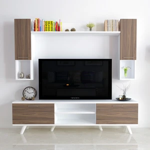 Istanbul Tv Ünitesi Dolaplı Kapaklı Beyaz Ceviz