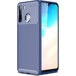 Tekno Grup Samsung Galaxy M11 Kılıf Karbon Desenli Lux Negro Silikon + Tam Kaplayan 5D Cam Ekran Koruyucu Lacivert