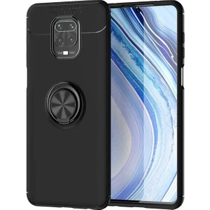 Tekno Grup Xiaomi Redmi Note 9s Kılıf Ultra Korumalı Yüzüklü Manyetik Ravel Silikon + Cam Ekran Koruyucu Siyah
