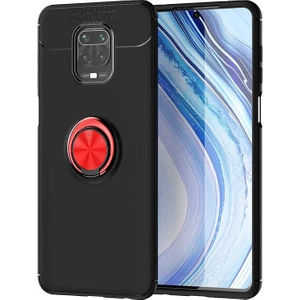 Tekno Grup Xiaomi Redmi Note 9s Kılıf Ultra Korumalı Yüzüklü Manyetik Ravel Silikon + Cam Ekran Koruyucu Siyah - Kırmızı