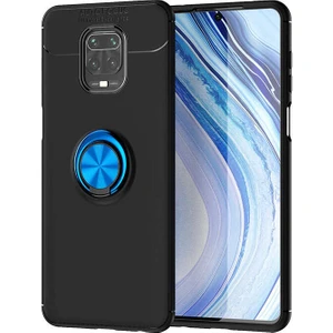 Tekno Grup Xiaomi Redmi Note 9s Kılıf Ultra Korumalı Yüzüklü Manyetik Ravel Silikon + Cam Ekran Koruyucu Siyah - Mavi