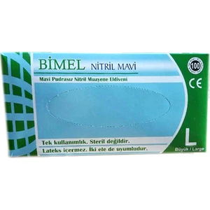 ELDİVEN BİMEL NİTRİL LATEX BÜYÜK BOY MAVİ ELDİVEN 1 PAKET