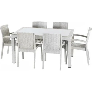 Rattan Masa Takımı 80x140 Camlı Masa 6 Kişilik Rattan Sandalye Seti Bahçe Balkon Teras Takımı