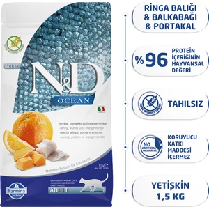 Nd Pumpking Balkabaklı Ocean Balık Portakallı Kedi Maması 1,5Kg