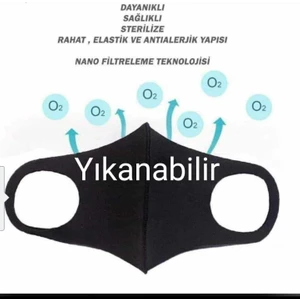 Maske 10 Adet Yıkanabilir Nano Bez Dikişli Siyah Maske